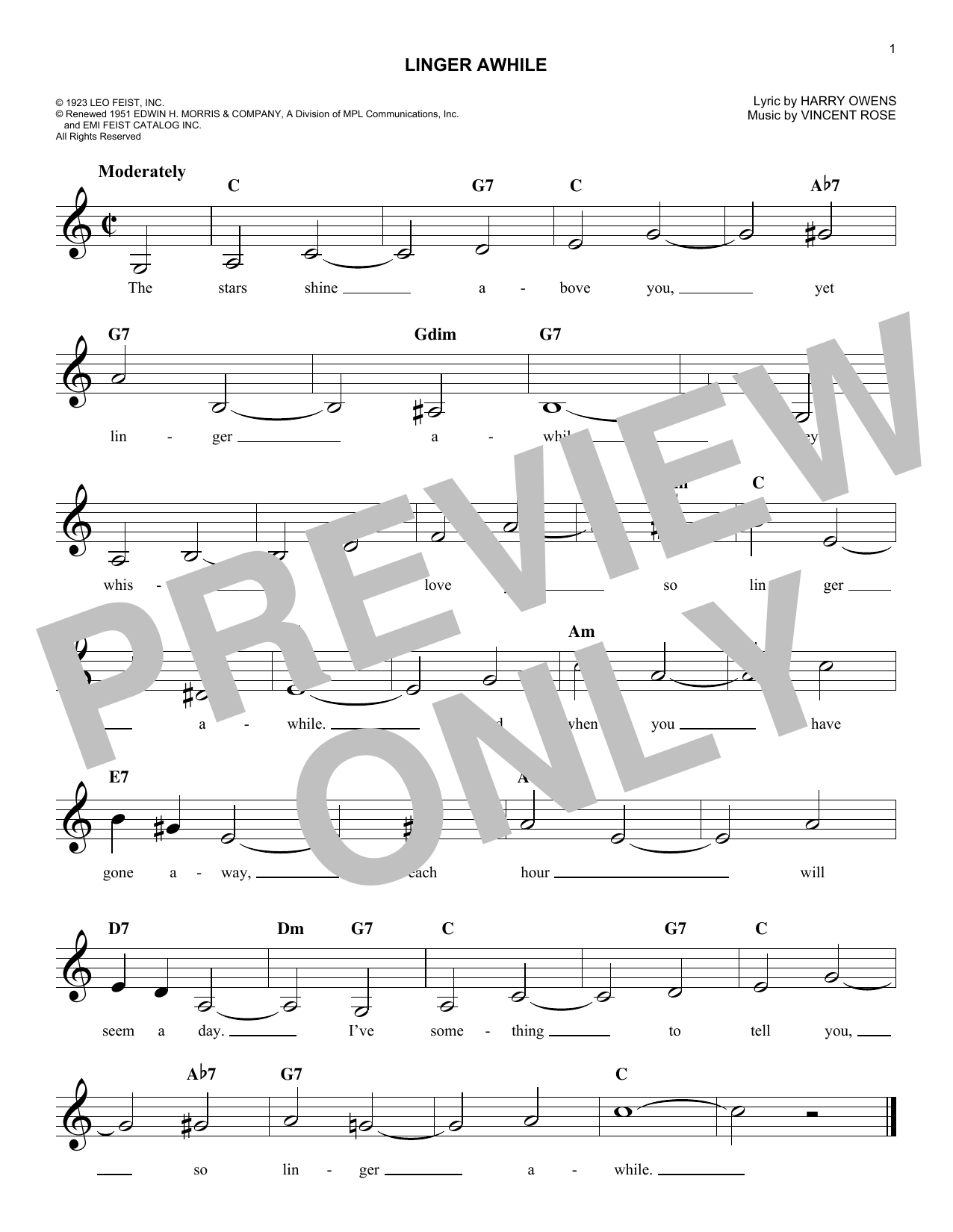 Download Harry Owens Linger Awhile Sheet Music