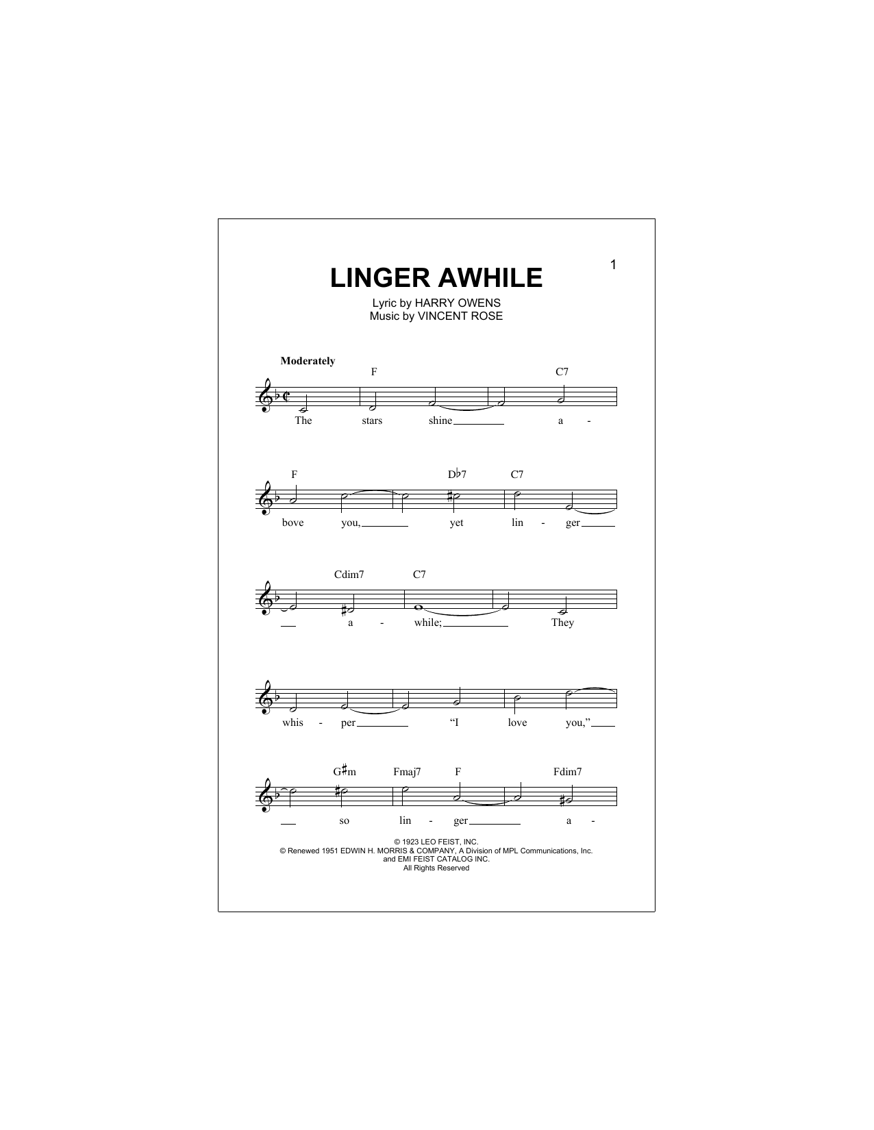 Download Harry Owens Linger Awhile Sheet Music