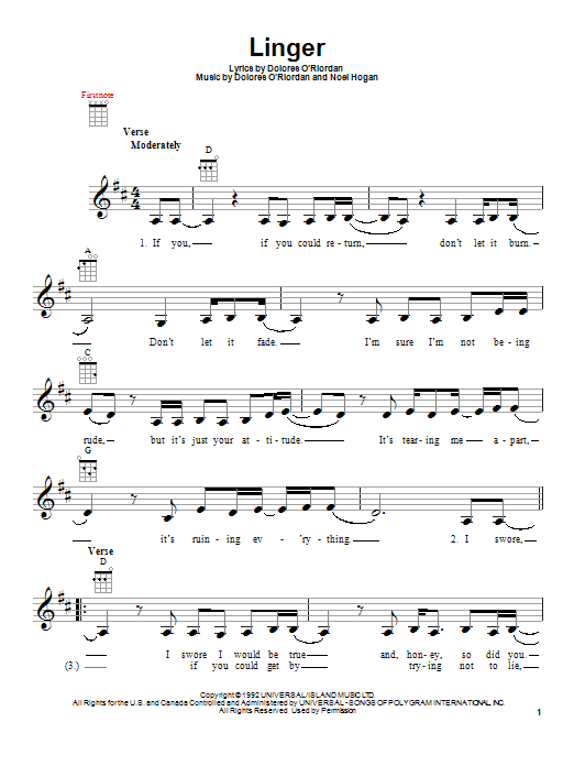 Download The Cranberries Linger Sheet Music