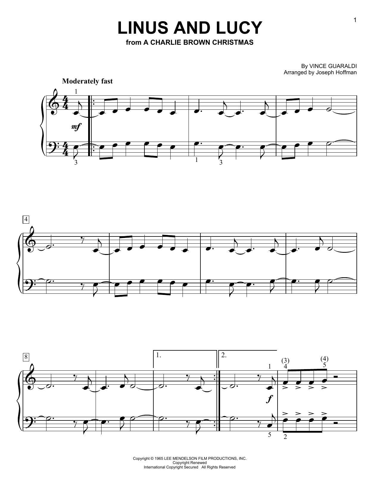 Download Vince Guaraldi Linus And Lucy (arr. Joseph Hoffman) Sheet Music
