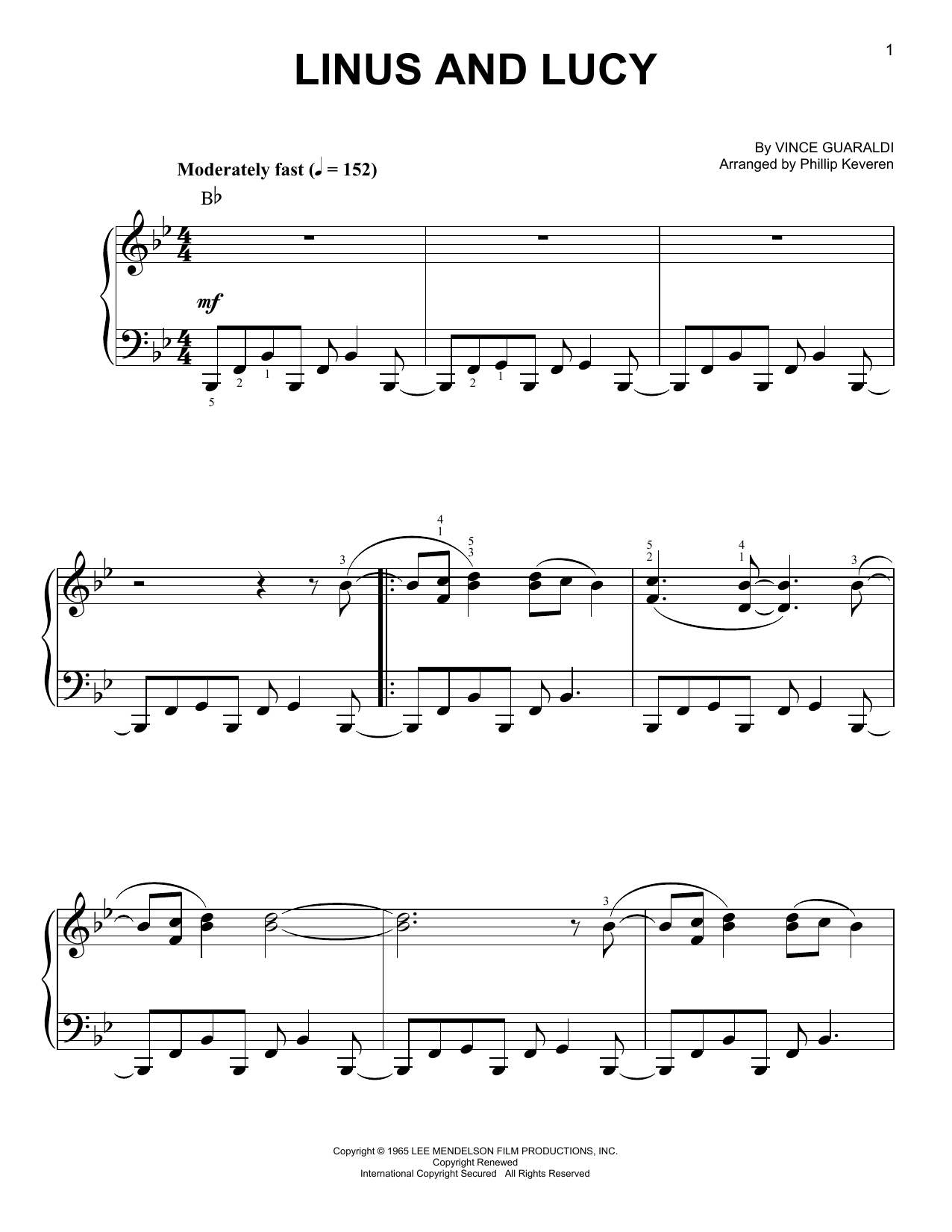 Download Phillip Keveren Linus And Lucy Sheet Music