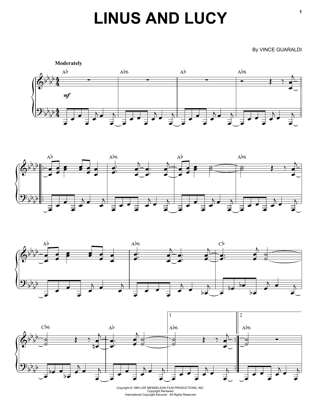 Download Vince Guaraldi Linus And Lucy Sheet Music