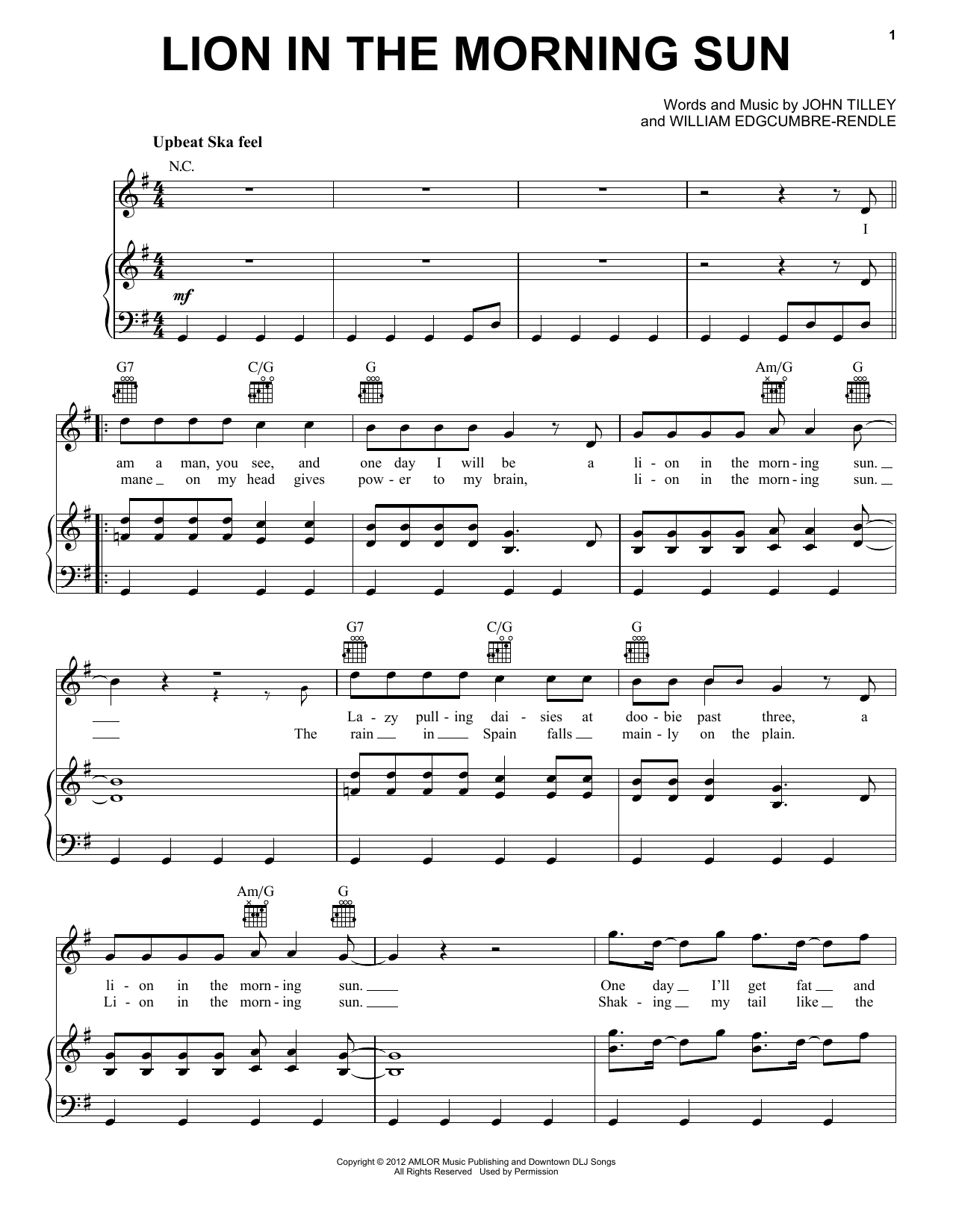 Download Will and the People Lion In The Morning Sun Sheet Music