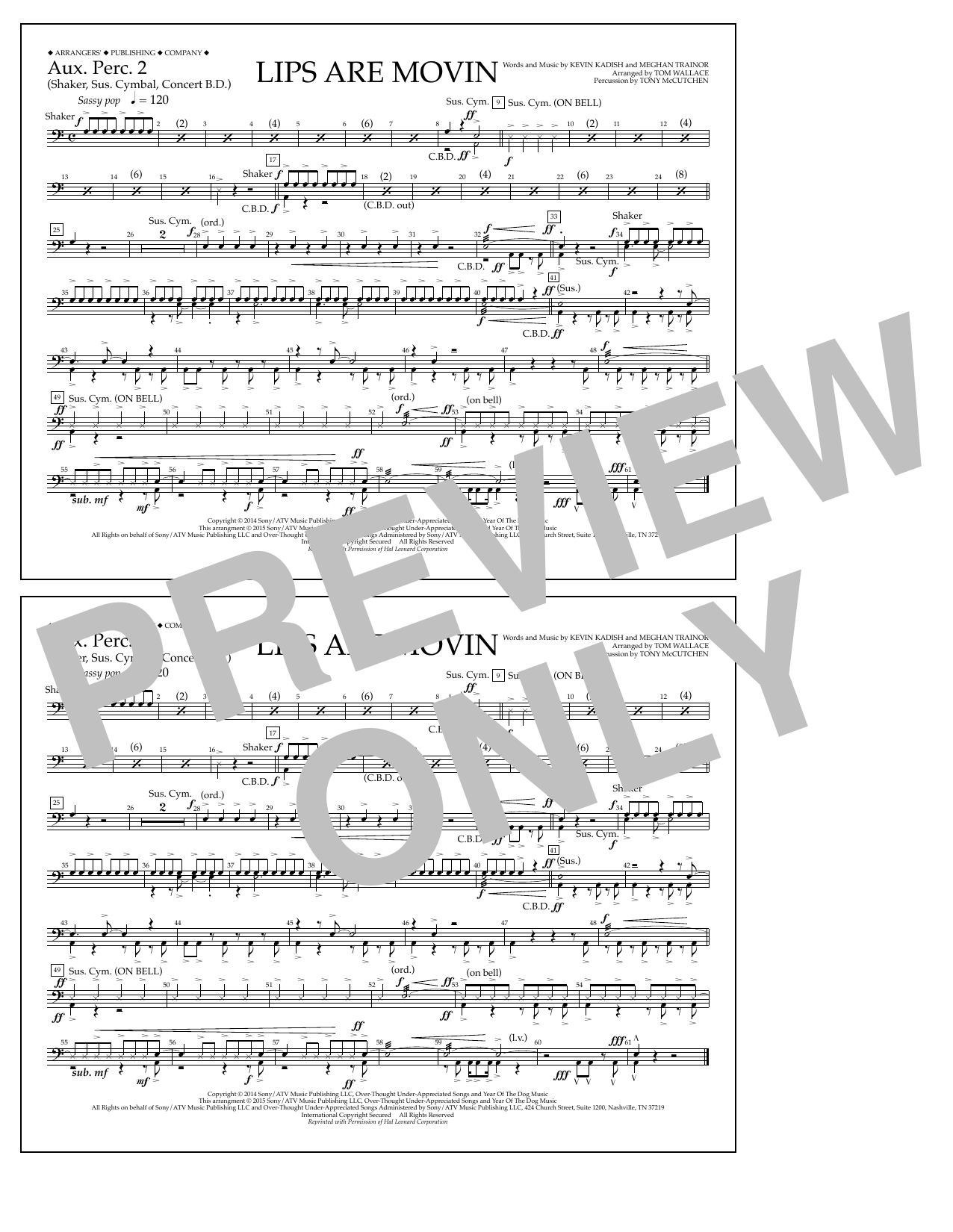 Download Tom Wallace Lips Are Movin - Aux. Perc. 2 Sheet Music