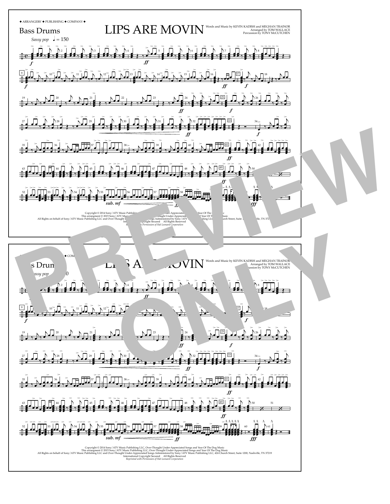 Download Tom Wallace Lips Are Movin - Bass Drums Sheet Music