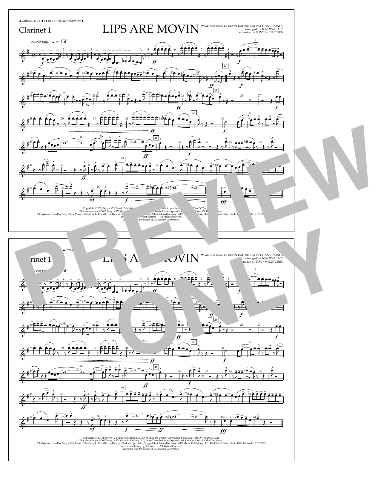 Download Tom Wallace Lips Are Movin - Clarinet 1 Sheet Music