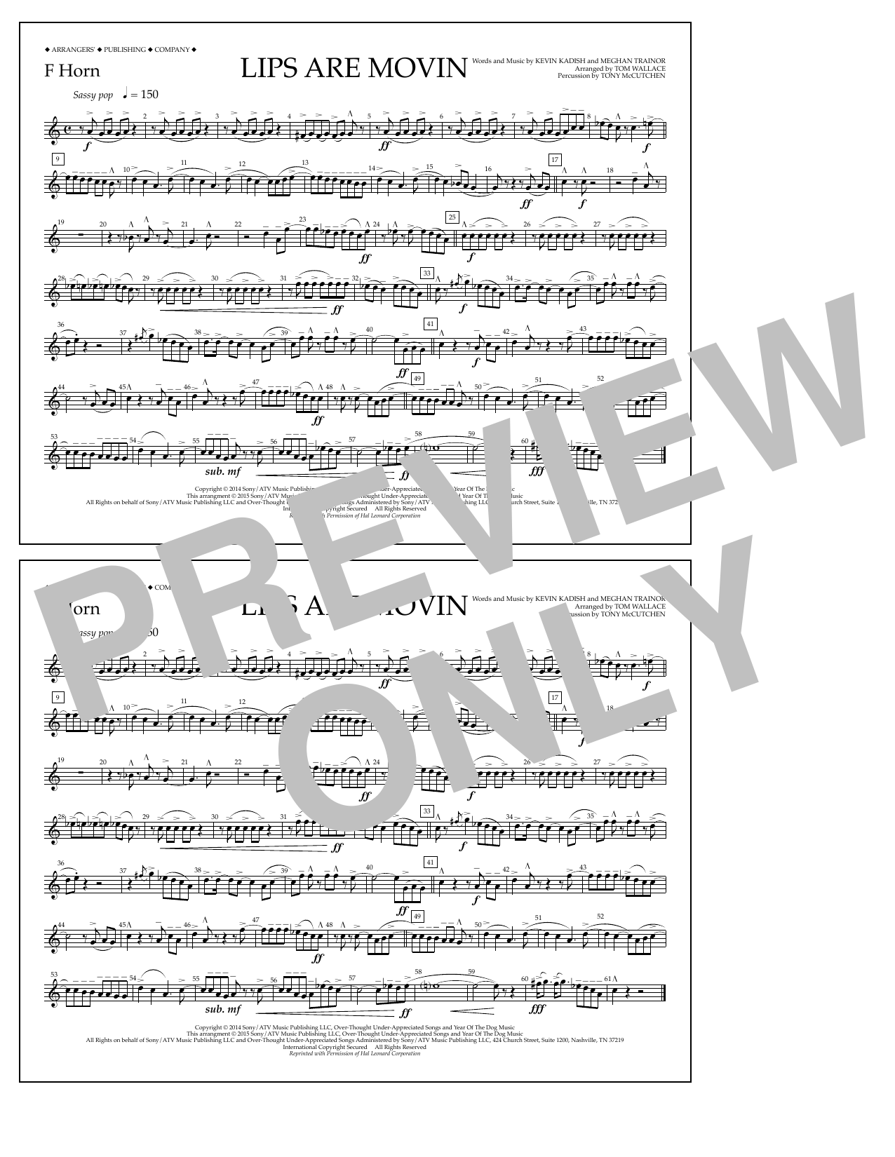 Download Tom Wallace Lips Are Movin - F Horn Sheet Music