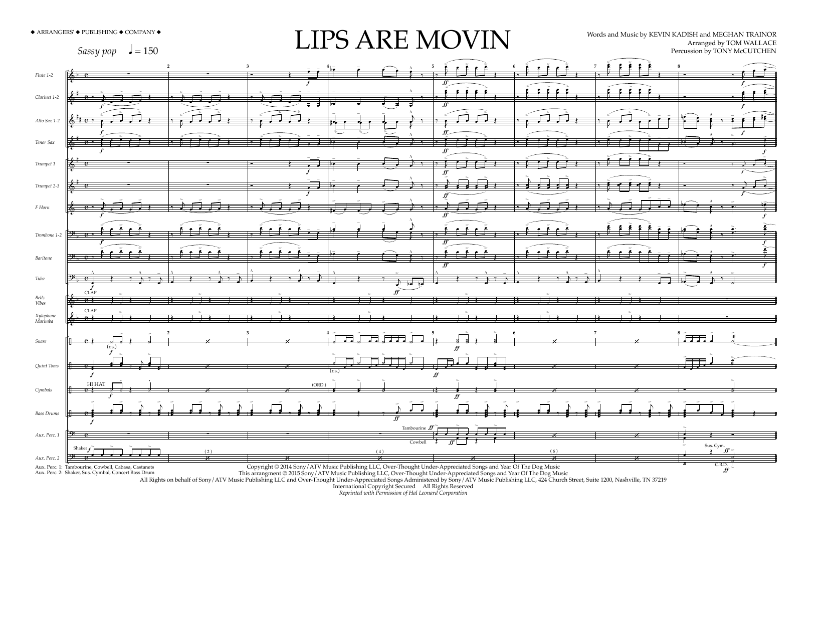 Download Tom Wallace Lips Are Movin - Full Score Sheet Music