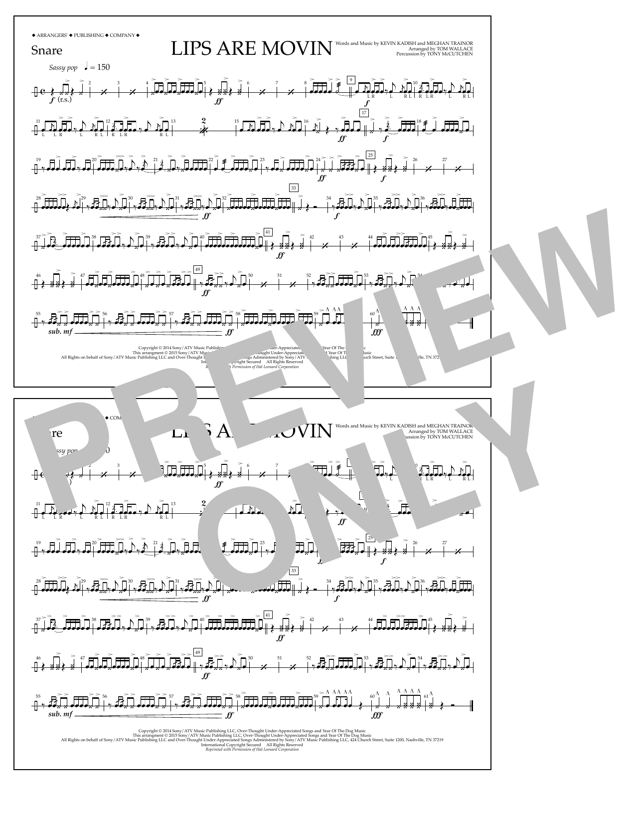 Download Tom Wallace Lips Are Movin - Snare Sheet Music