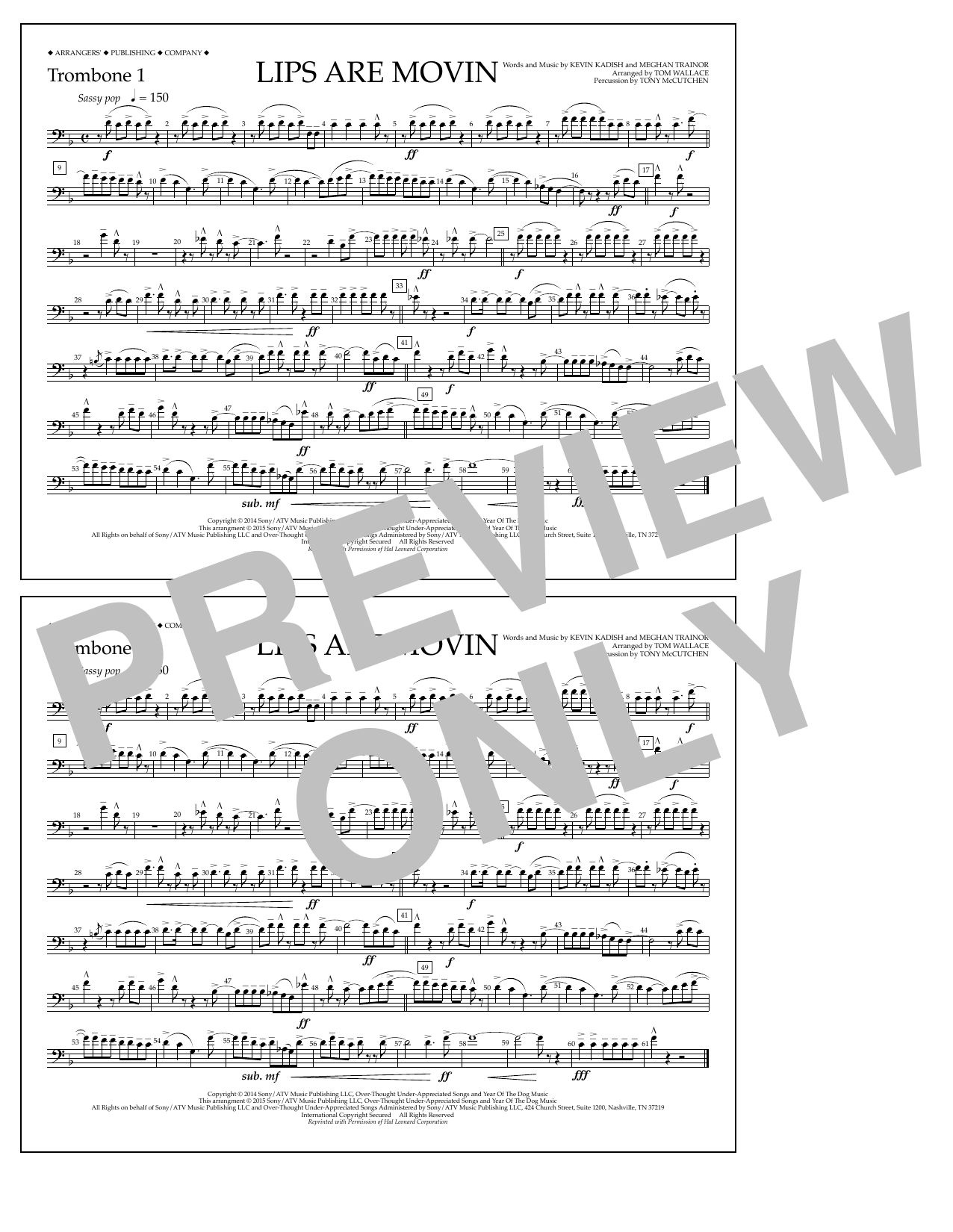 Download Tom Wallace Lips Are Movin - Trombone 1 Sheet Music