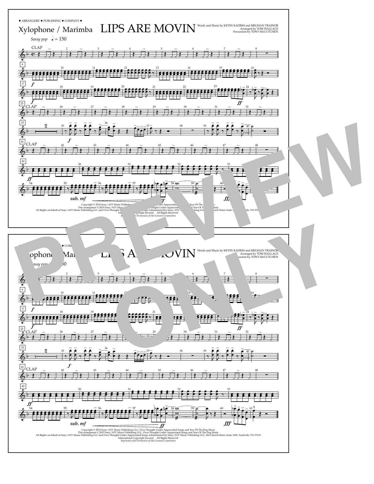 Download Tom Wallace Lips Are Movin - Xylophone/Marimba Sheet Music