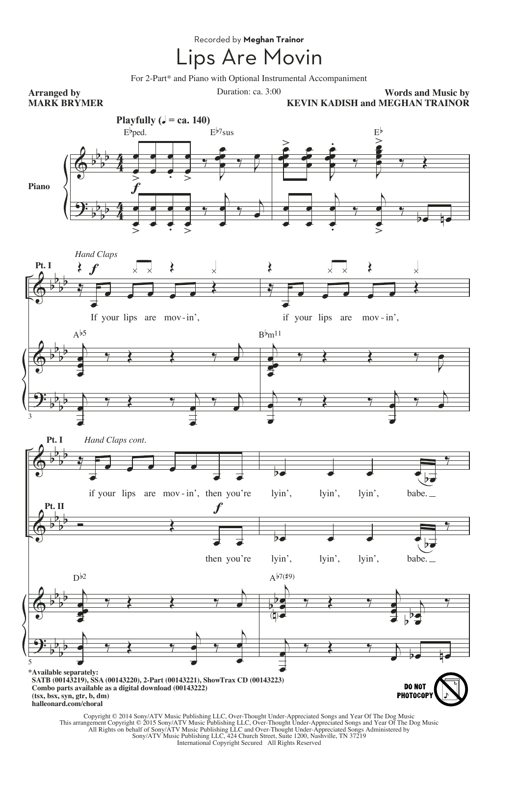 Download Meghan Trainor Lips Are Movin (arr. Mark Brymer) Sheet Music