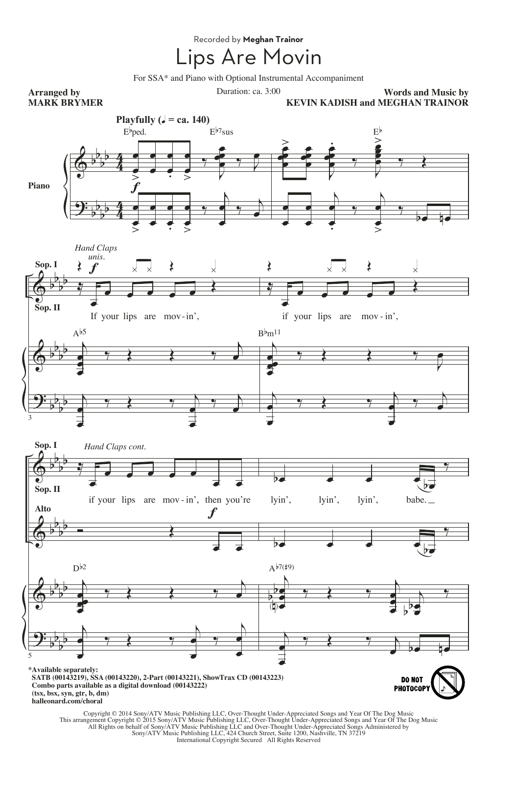 Download Meghan Trainor Lips Are Movin (arr. Mark Brymer) Sheet Music