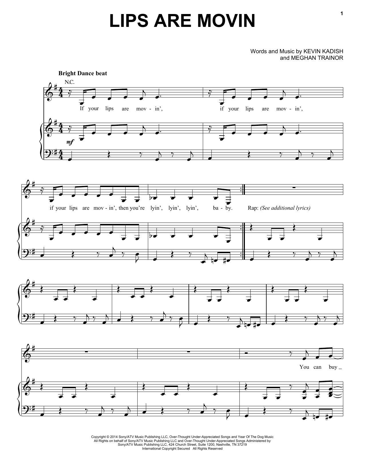 Download Meghan Trainor Lips Are Movin Sheet Music