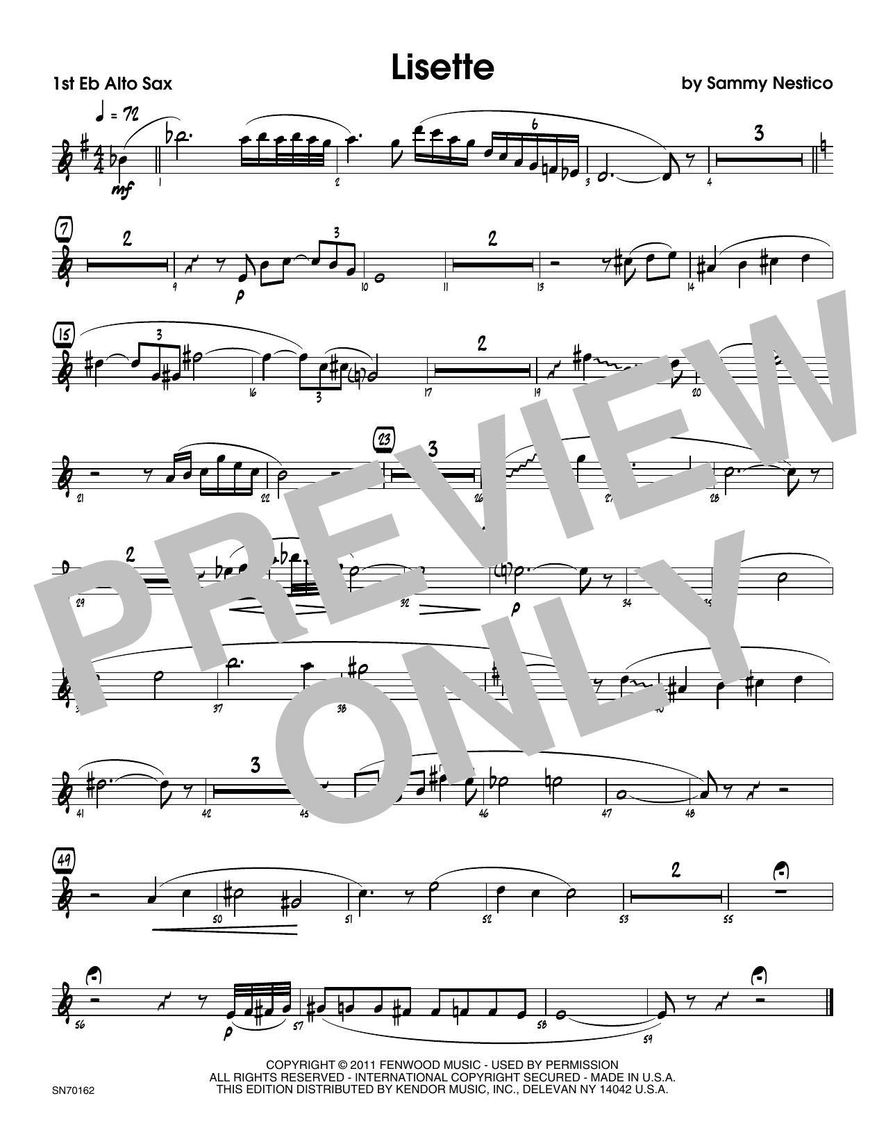 Download Sammy Nestico Lisette - 1st Eb Alto Saxophone Sheet Music