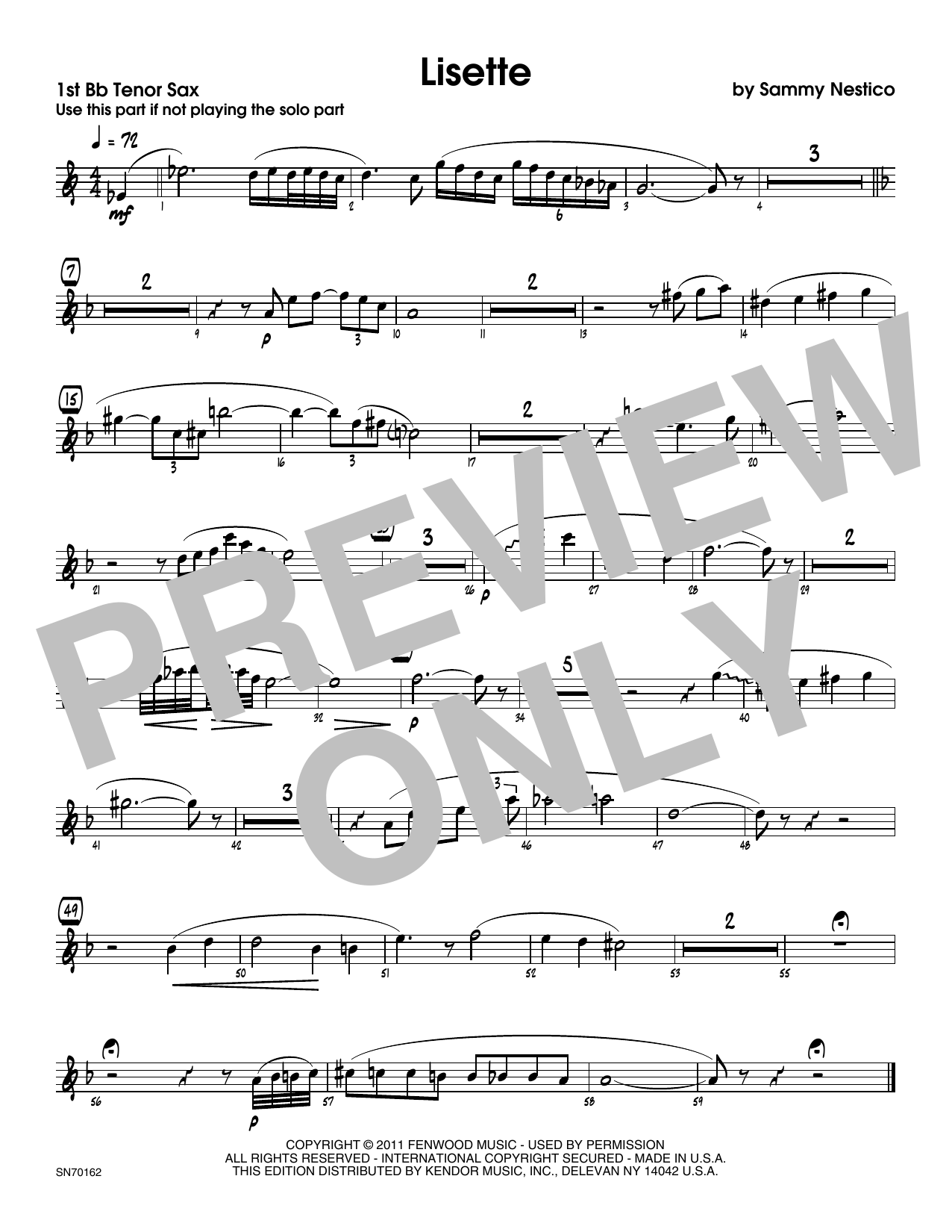 Download Sammy Nestico Lisette - 1st Tenor Saxophone Sheet Music