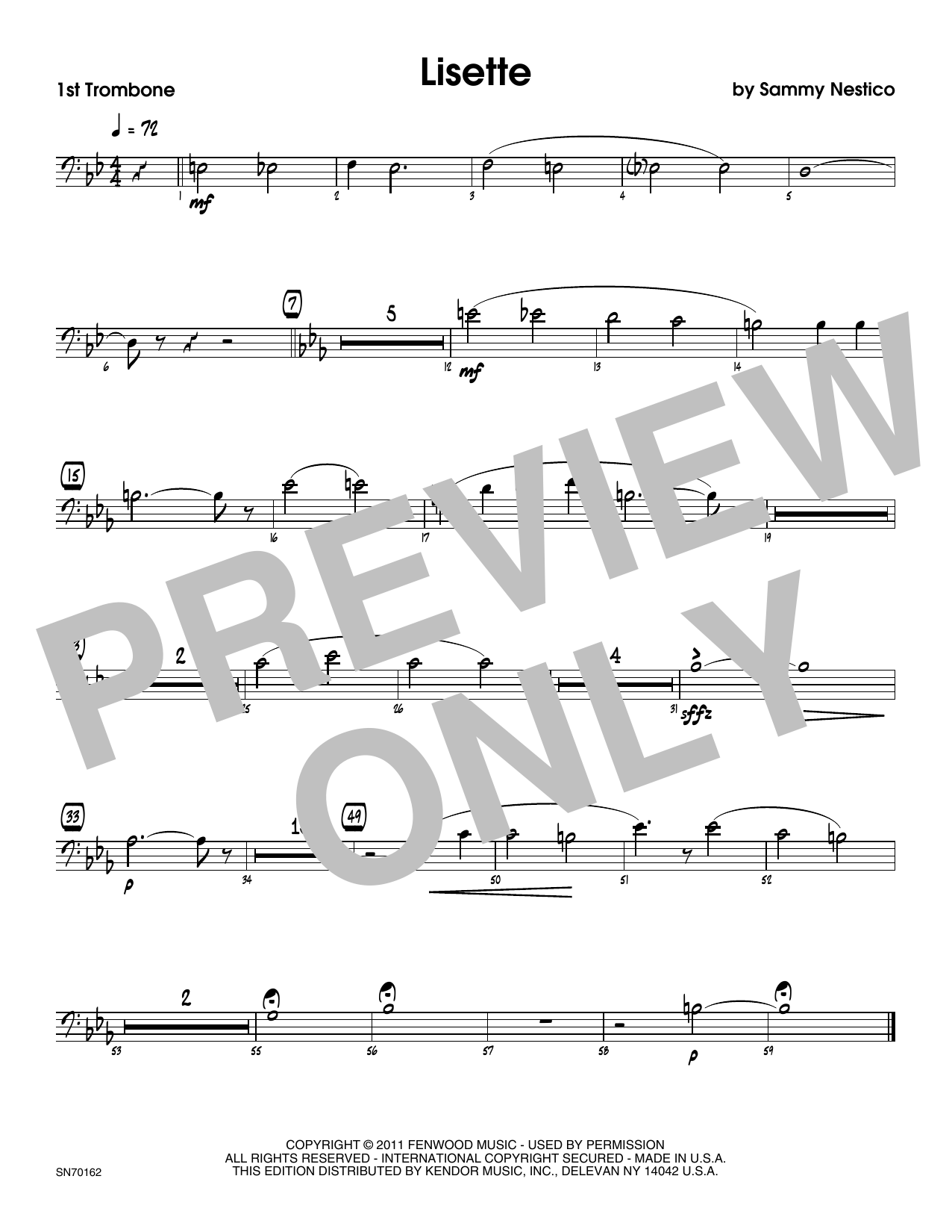 Download Sammy Nestico Lisette - 1st Trombone Sheet Music