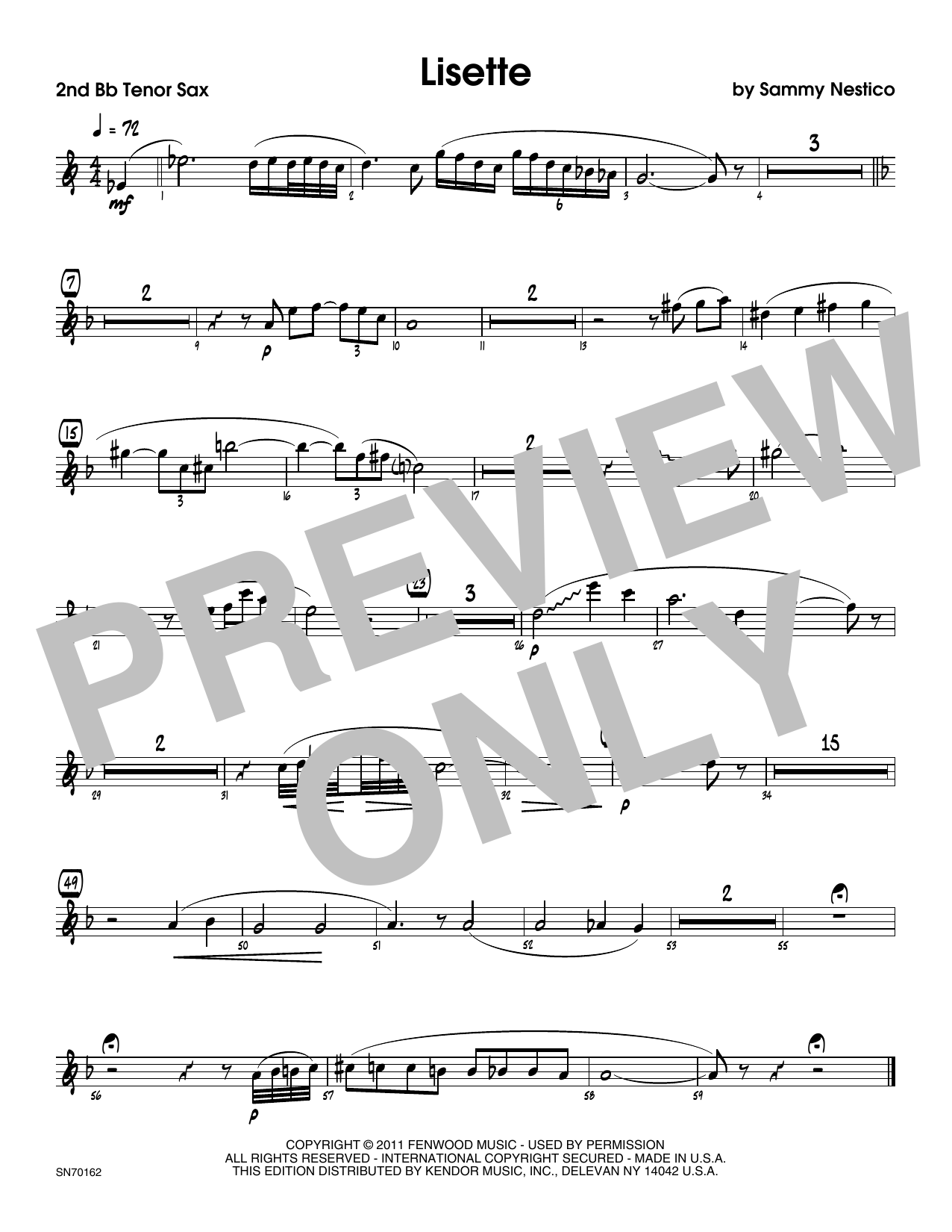 Download Sammy Nestico Lisette - 2nd Bb Tenor Saxophone Sheet Music