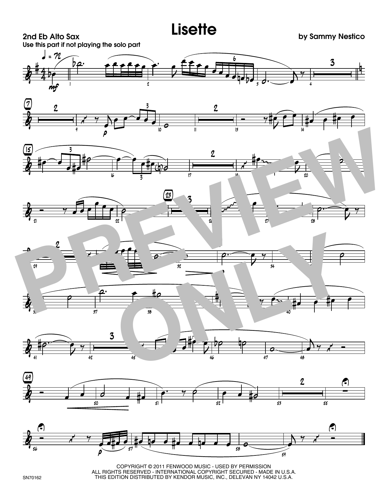 Download Sammy Nestico Lisette - 2nd Eb Alto Saxophone Sheet Music