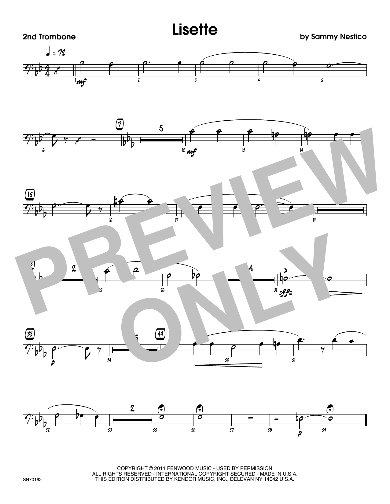 Download Sammy Nestico Lisette - 2nd Trombone Sheet Music