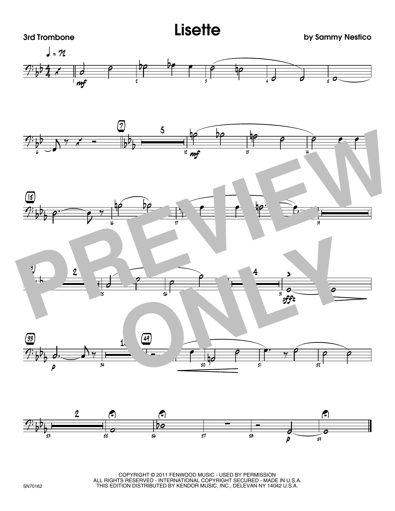 Download Sammy Nestico Lisette - 3rd Trombone Sheet Music