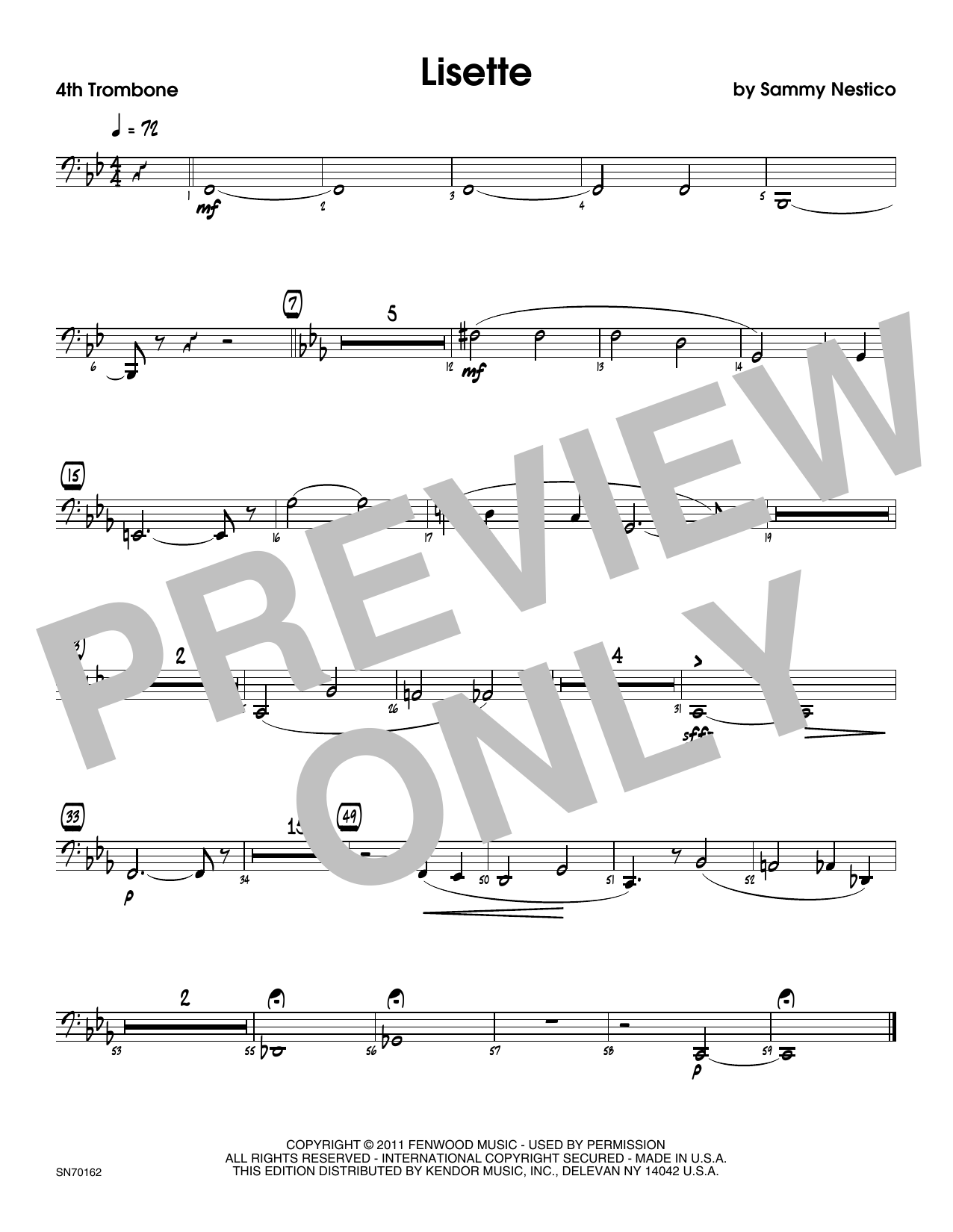 Download Sammy Nestico Lisette - 4th Trombone Sheet Music