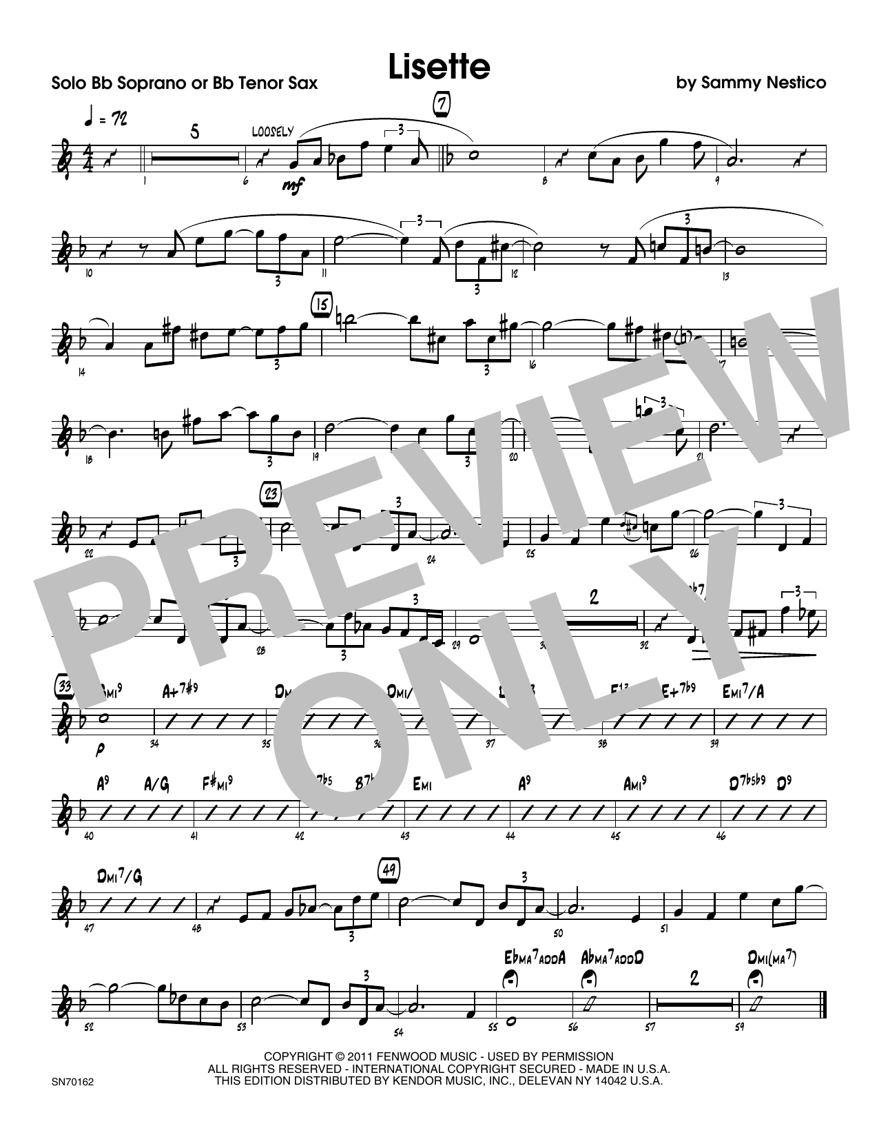 Download Sammy Nestico Lisette - Bb Soprano Sax Sheet Music