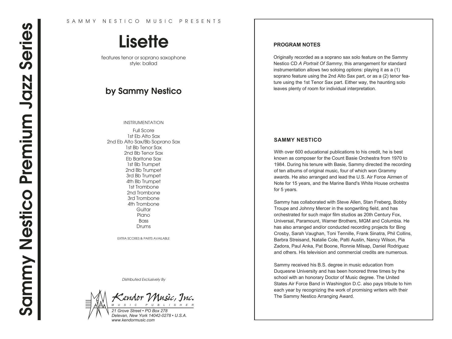 Download Sammy Nestico Lisette - Full Score Sheet Music