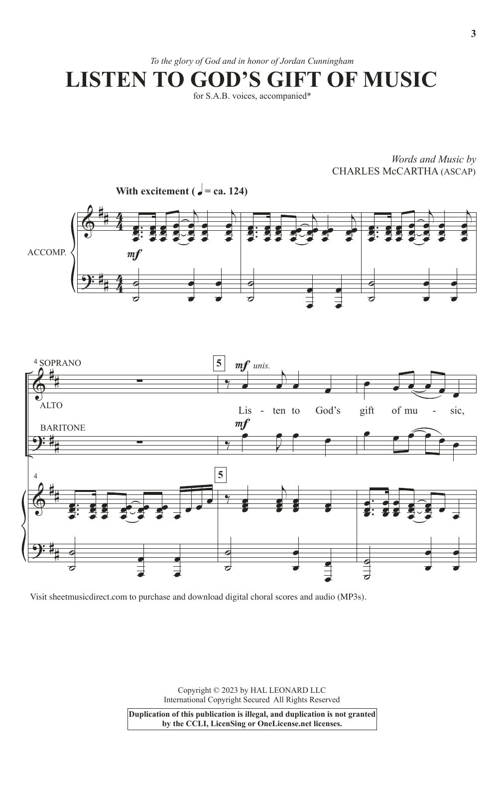 Download Charles McCartha Listen To God's Gift Of Music Sheet Music