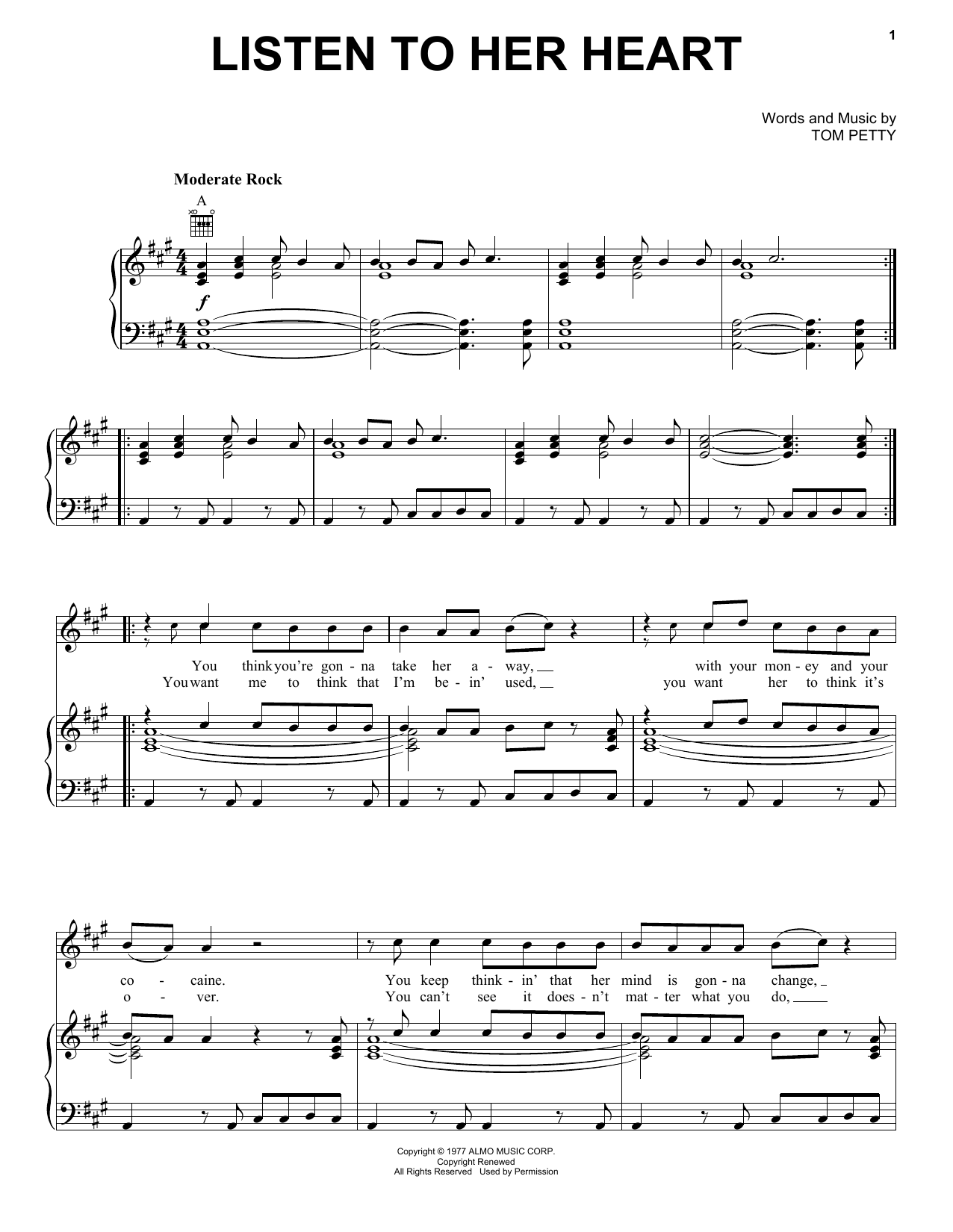 Download Tom Petty And The Heartbreakers Listen To Her Heart Sheet Music