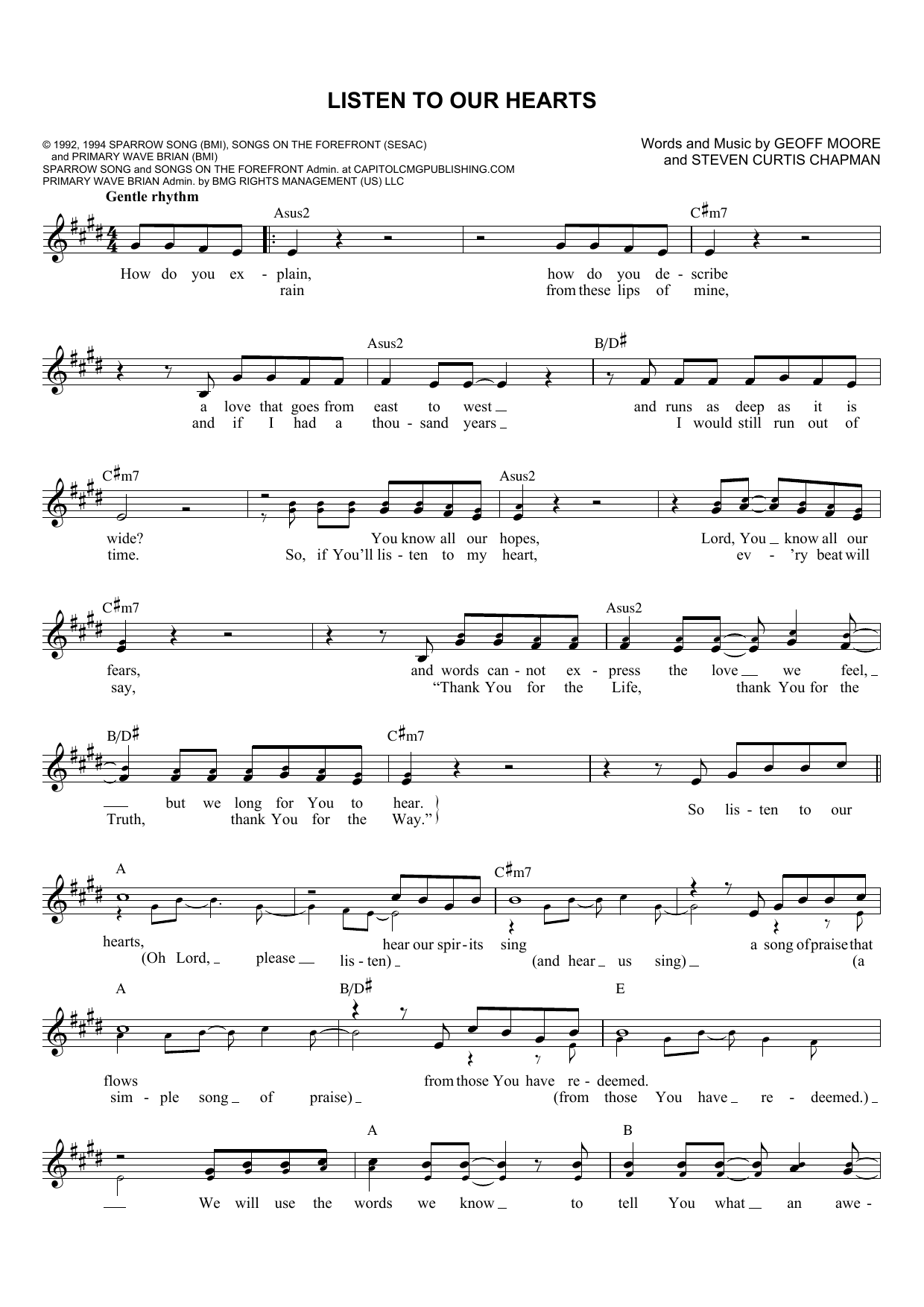 Download Geoff Moore & The Distance Listen To Our Hearts Sheet Music