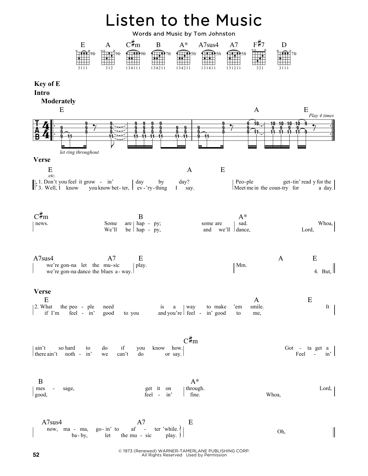 Download The Doobie Brothers Listen To The Music Sheet Music