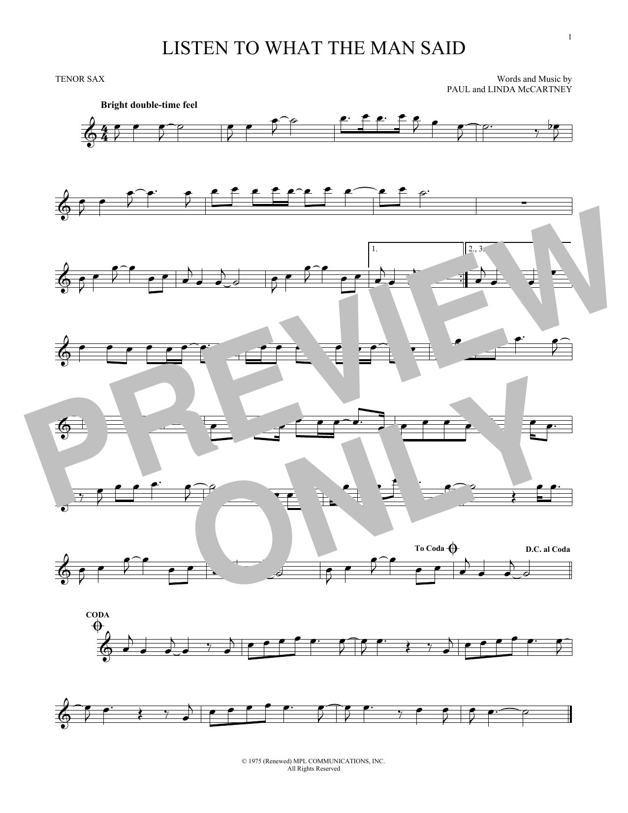 Download Wings Listen To What The Man Said Sheet Music