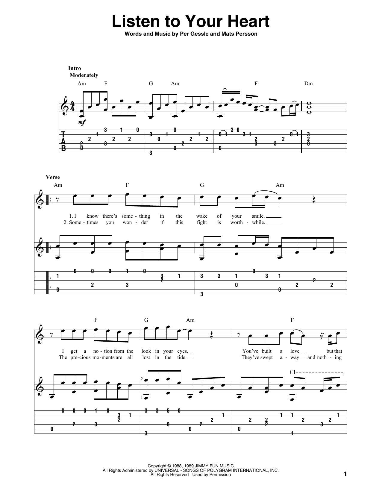 Download Roxette Listen To Your Heart Sheet Music