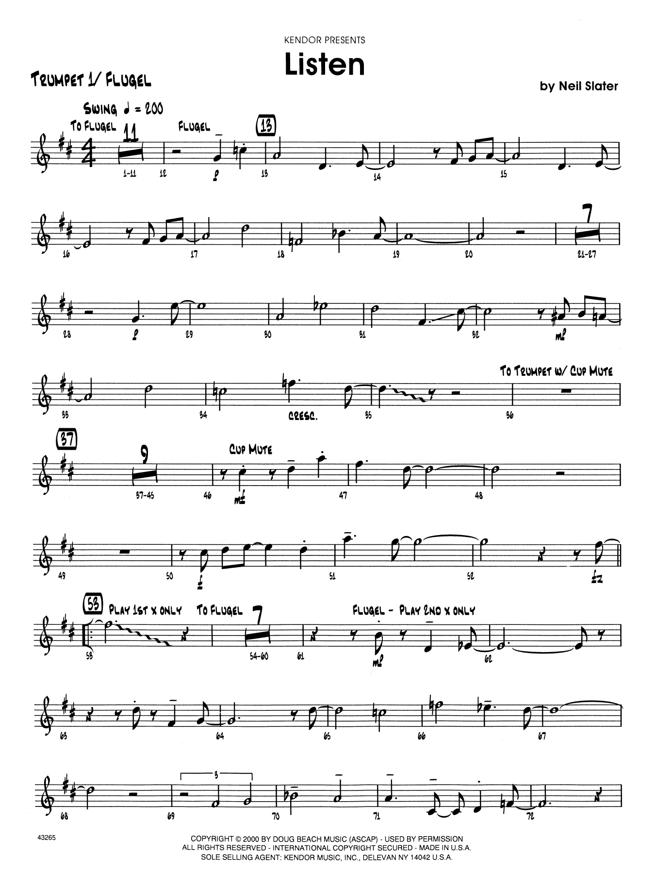Download Neil Slater Listen - 1st Bb Trumpet Sheet Music