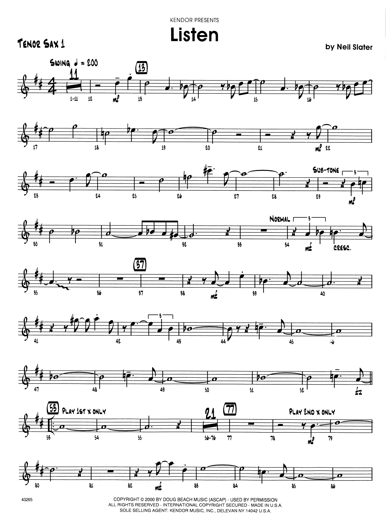 Download Neil Slater Listen - 1st Tenor Saxophone Sheet Music