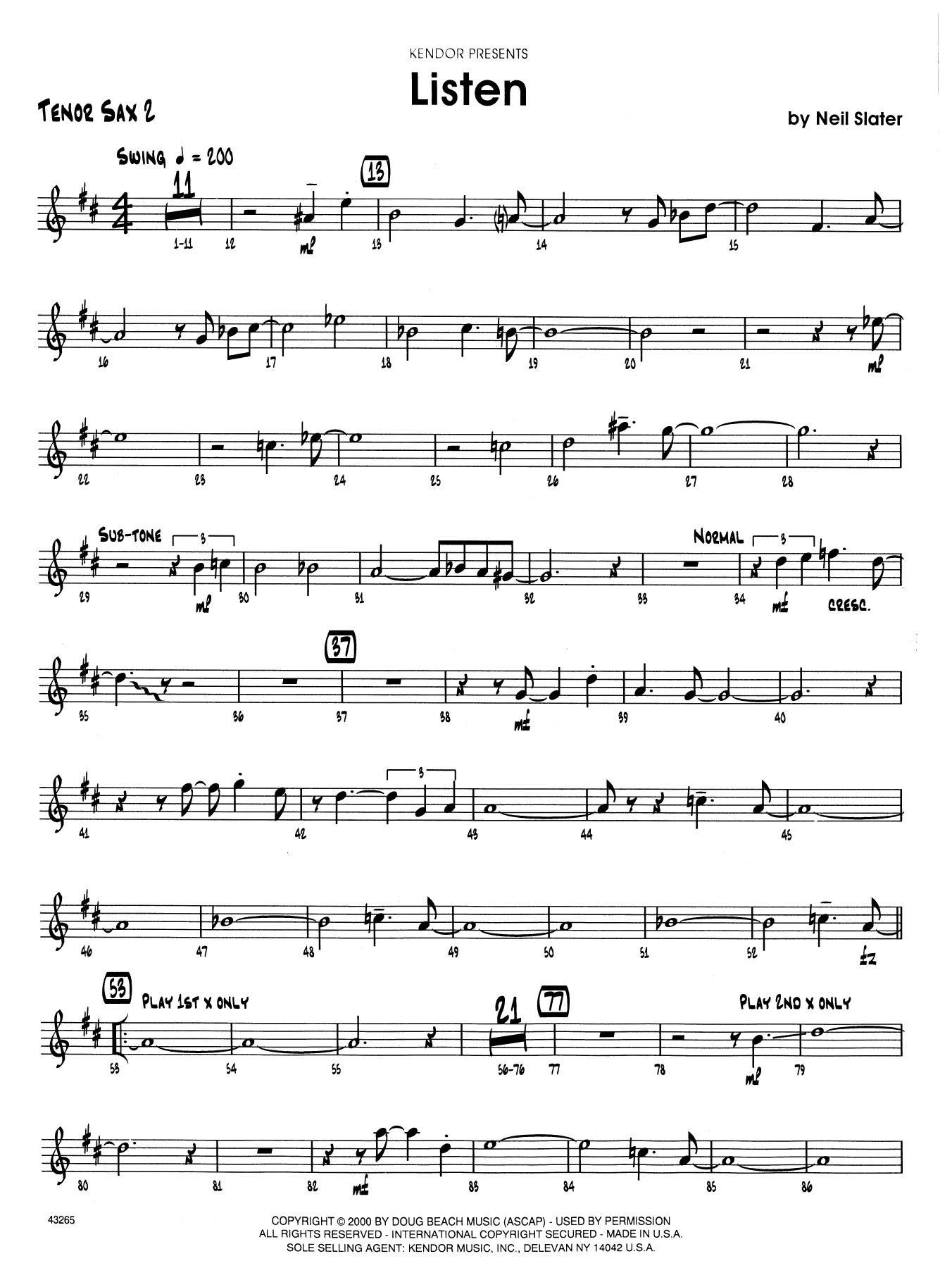 Download Neil Slater Listen - 2nd Bb Tenor Saxophone Sheet Music