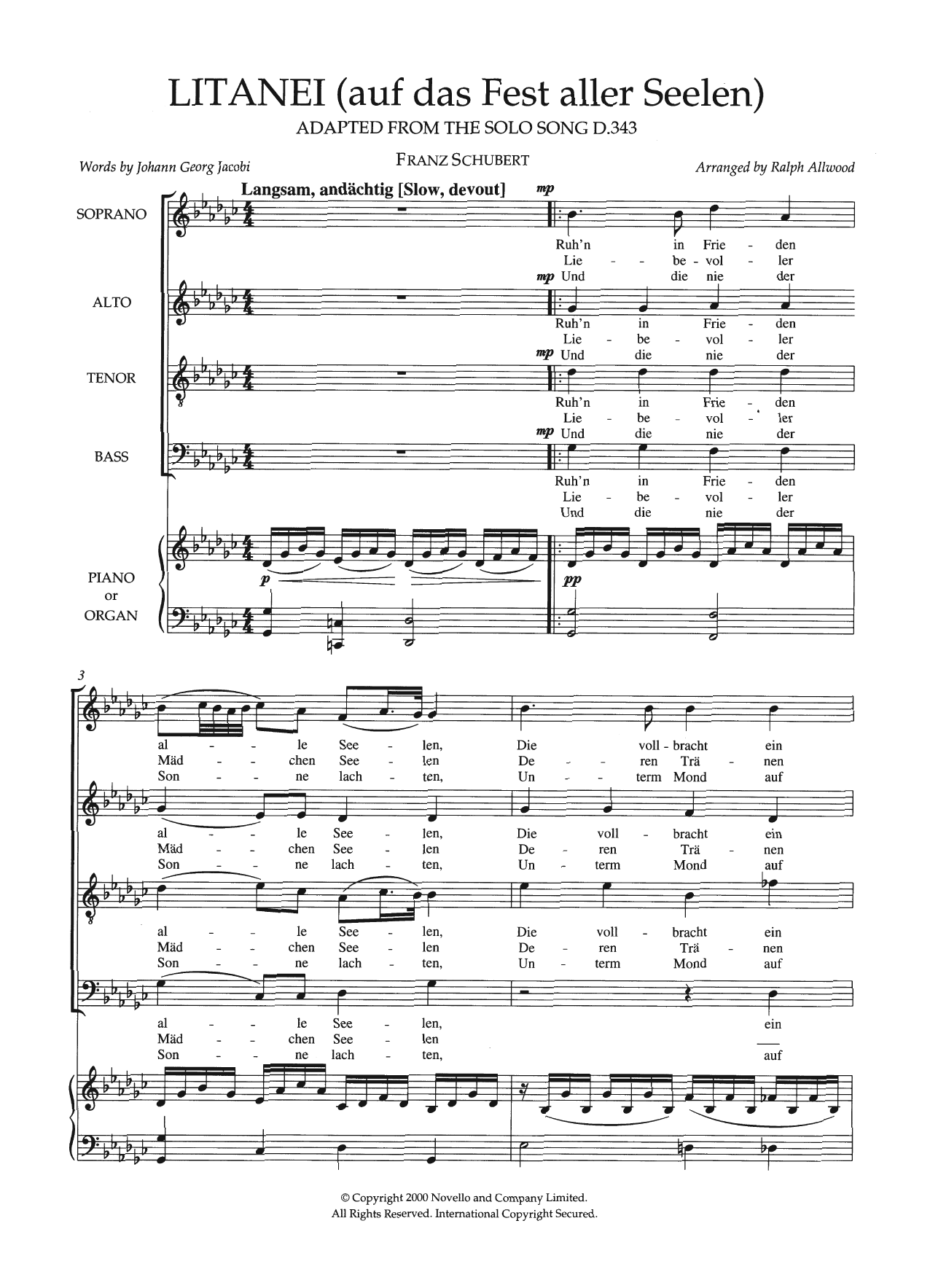 Download Franz Schubert Litanei (Auf Das Fest Aller Seelen) (ar Sheet Music