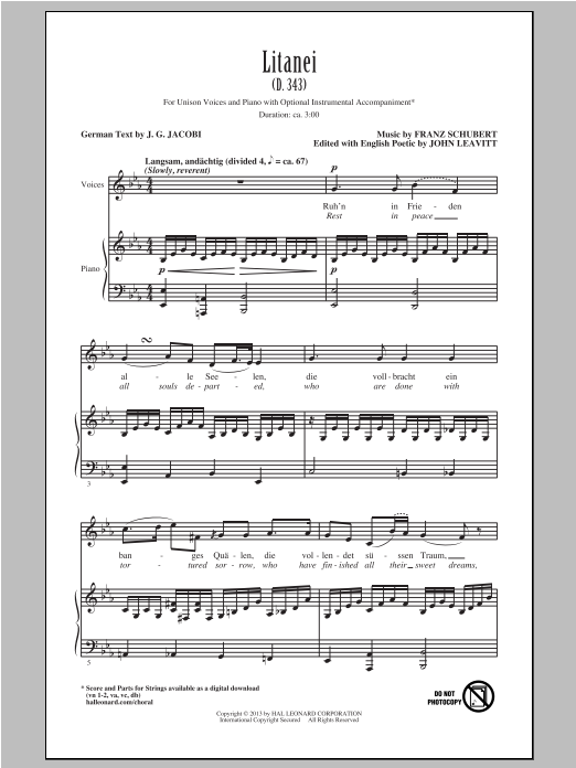 Download Franz Schubert Litanei (arr. John Leavitt) Sheet Music