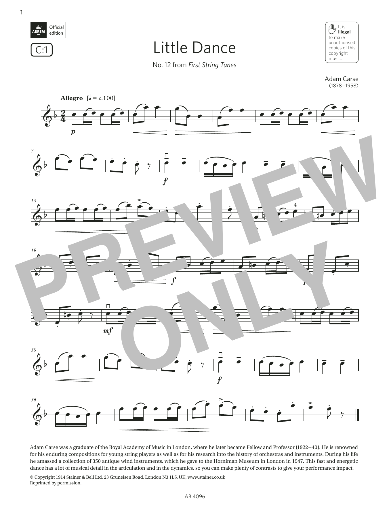 Download Adam Carse Little Dance (Grade 2, C1, from the ABR Sheet Music