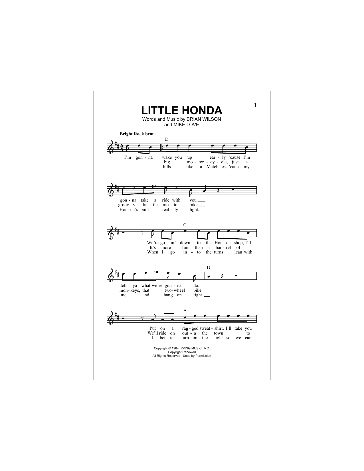 Download The Beach Boys Little Honda Sheet Music