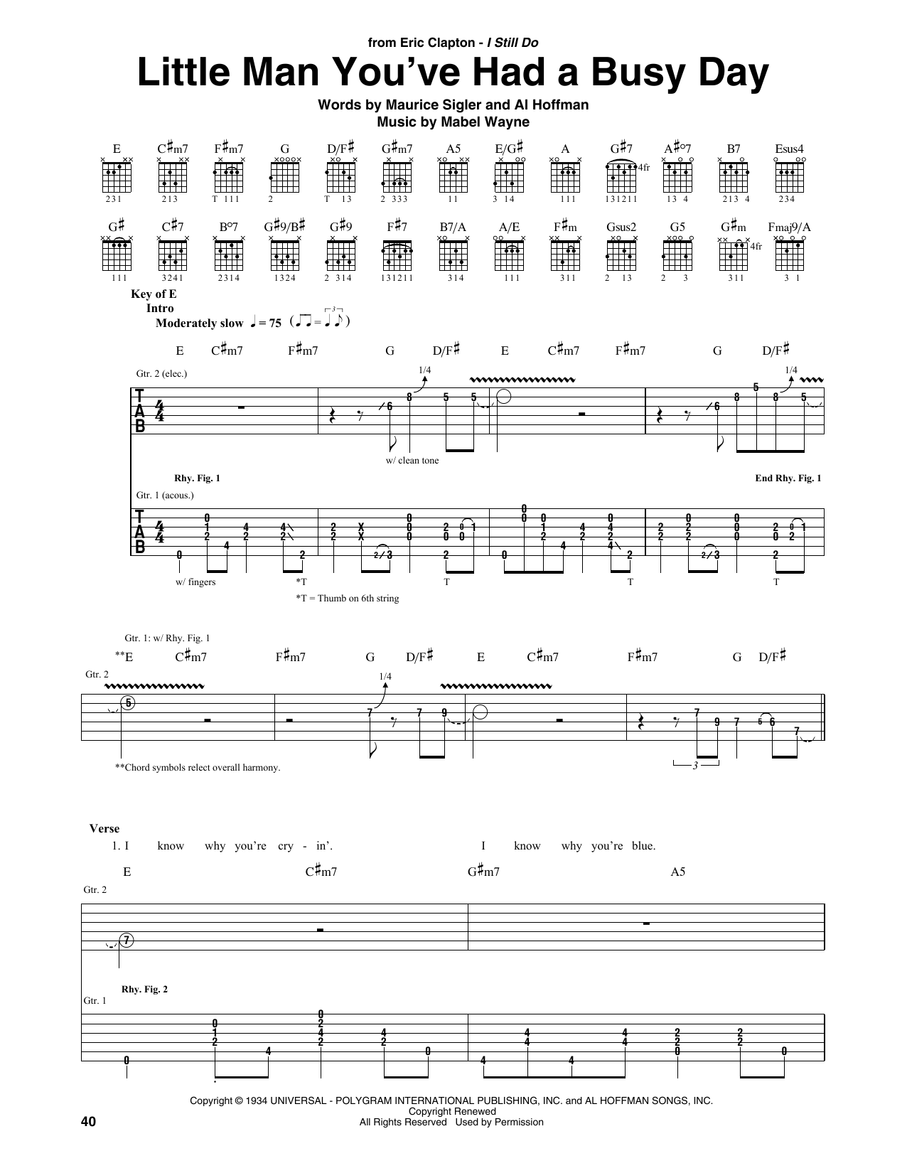 Download Eric Clapton Little Man You've Had A Busy Day Sheet Music