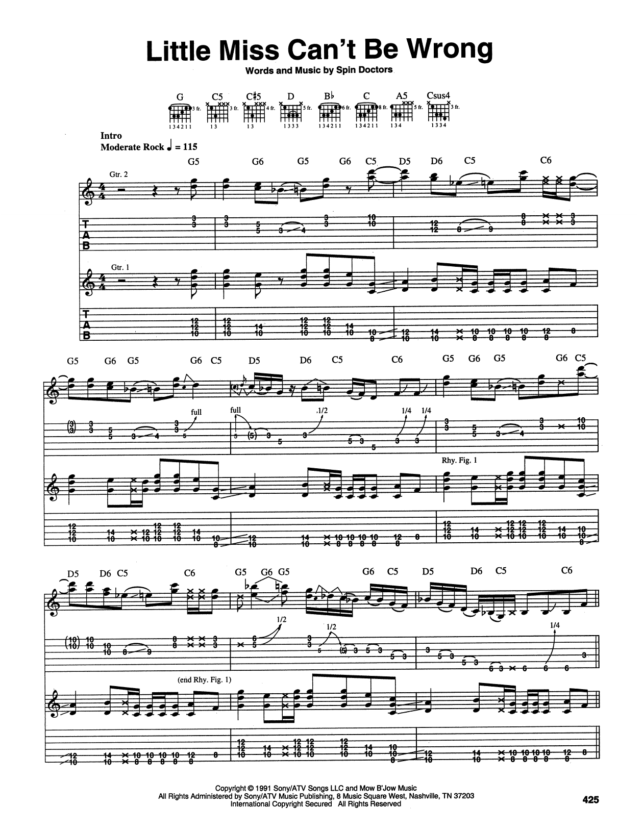 Download Spin Doctors Little Miss Can't Be Wrong Sheet Music