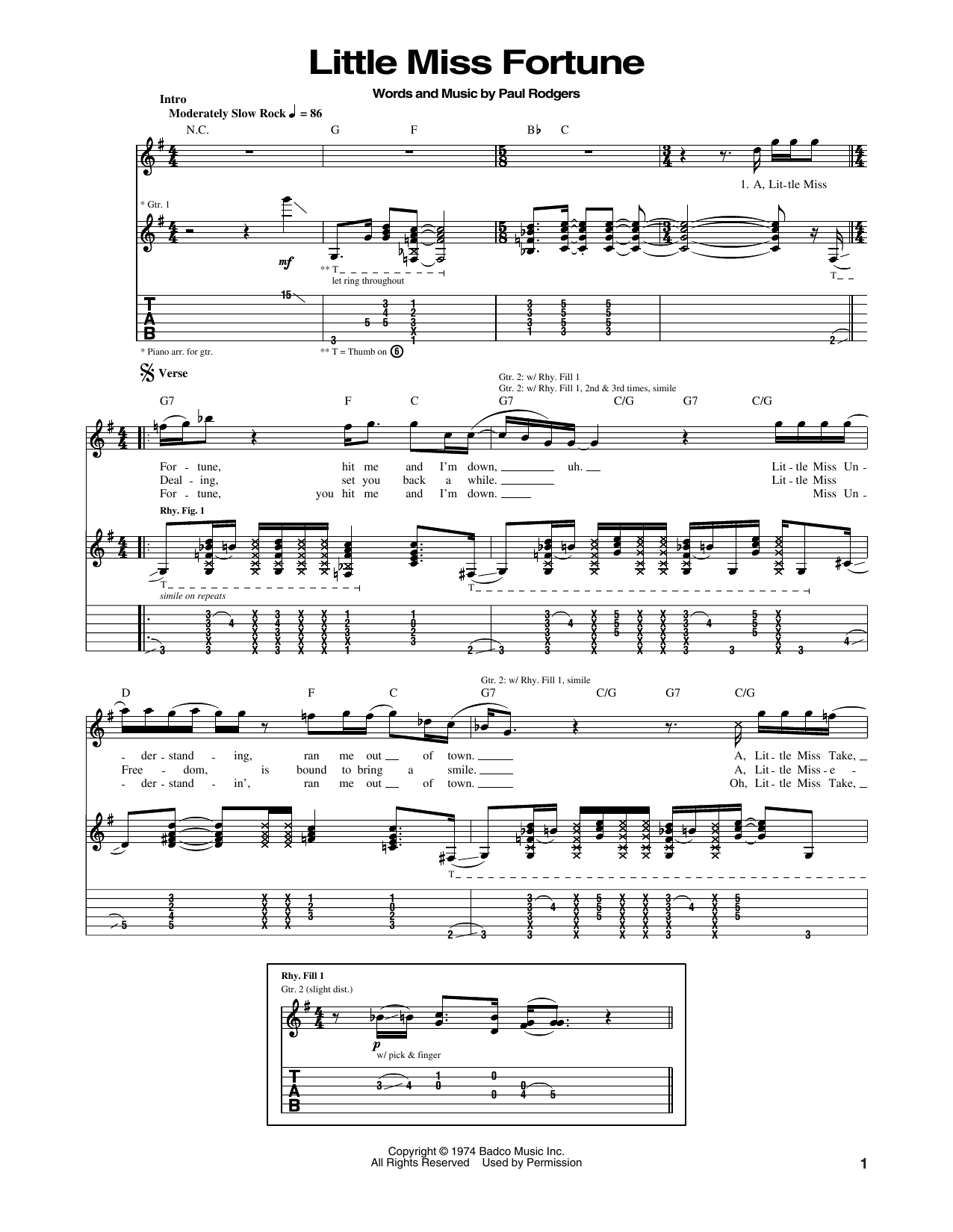 Download Bad Company Little Miss Fortune Sheet Music