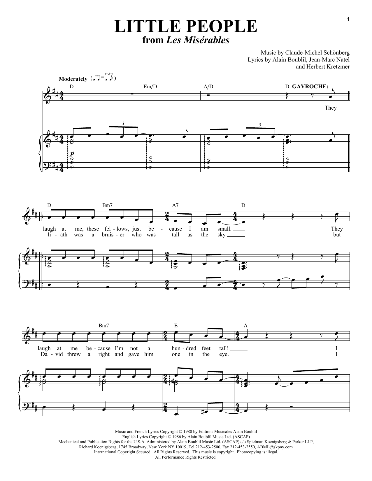Download Boublil and Schonberg Little People Sheet Music