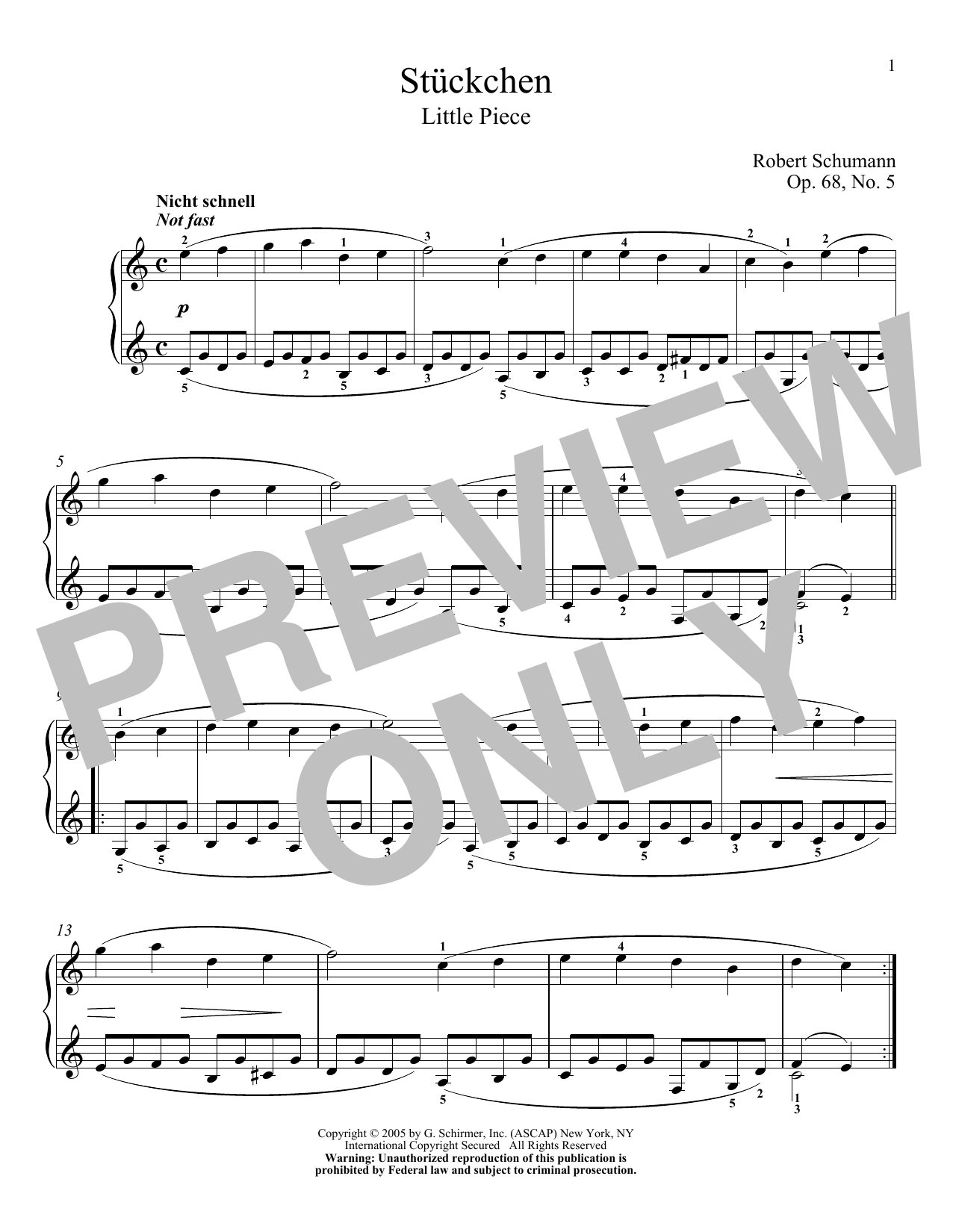 Download Robert Schumann Little Piece, Op. 68, No. 5 Sheet Music