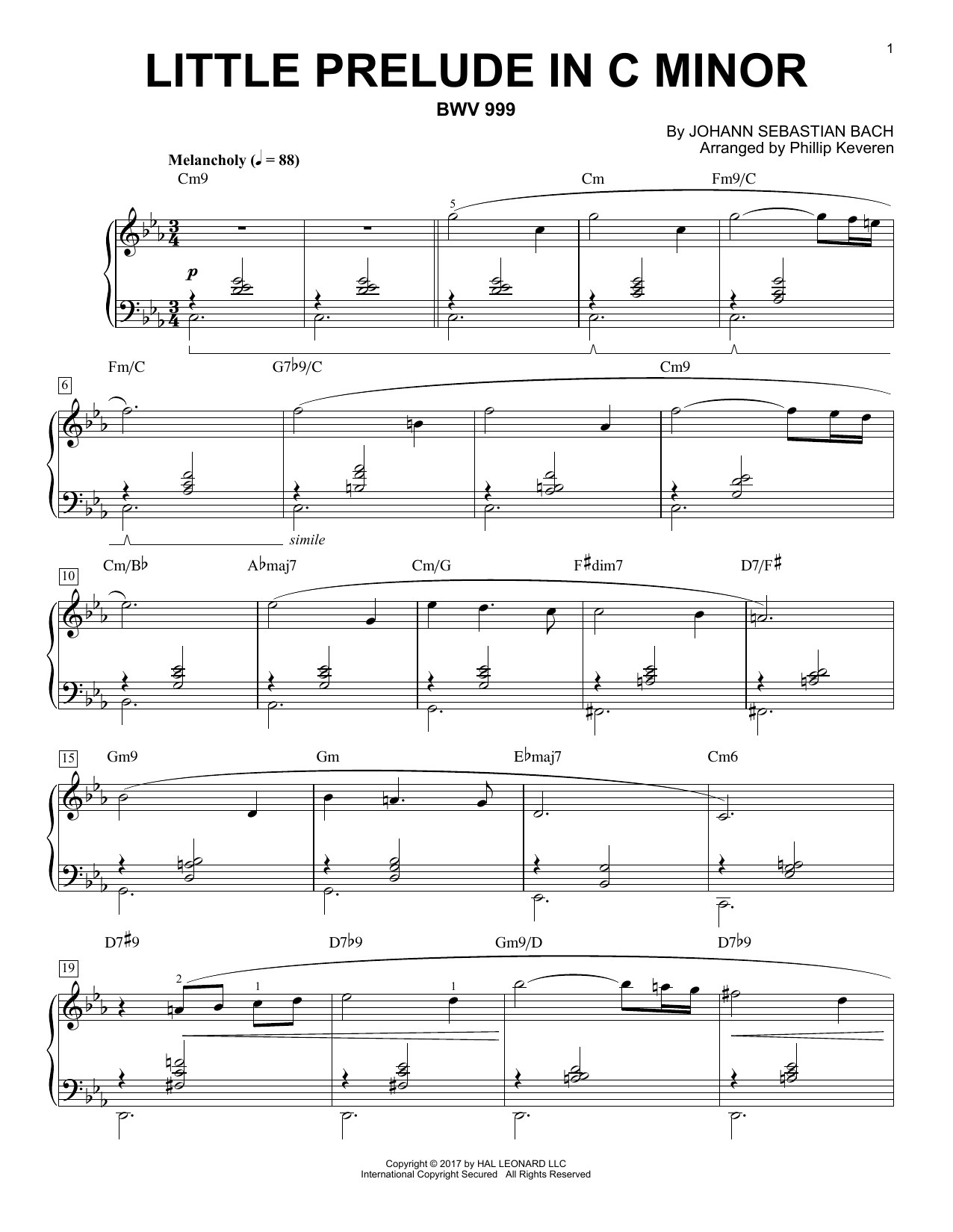 Download Johann Sebastian Bach Little Prelude in C Minor, BWV 999 [Jaz Sheet Music