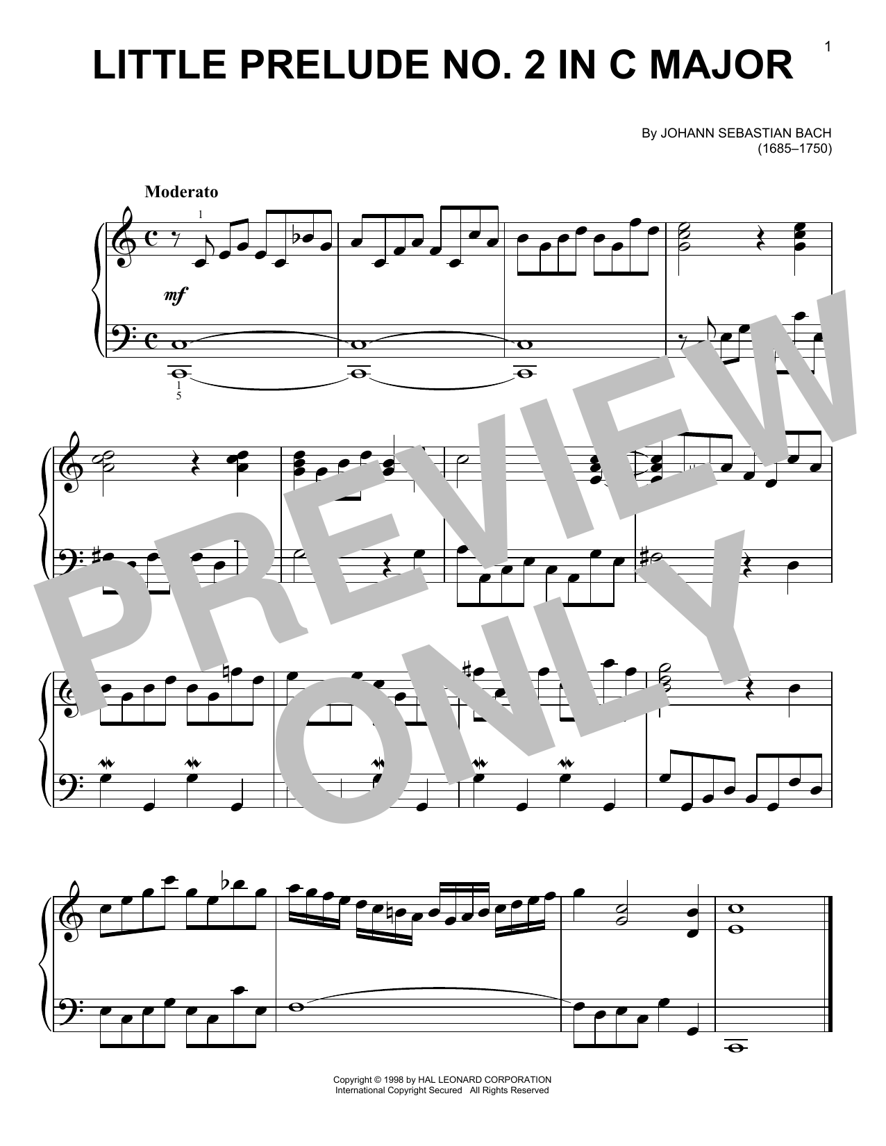 Download Johann Sebastian Bach Little Prelude No. 2 in C Major Sheet Music
