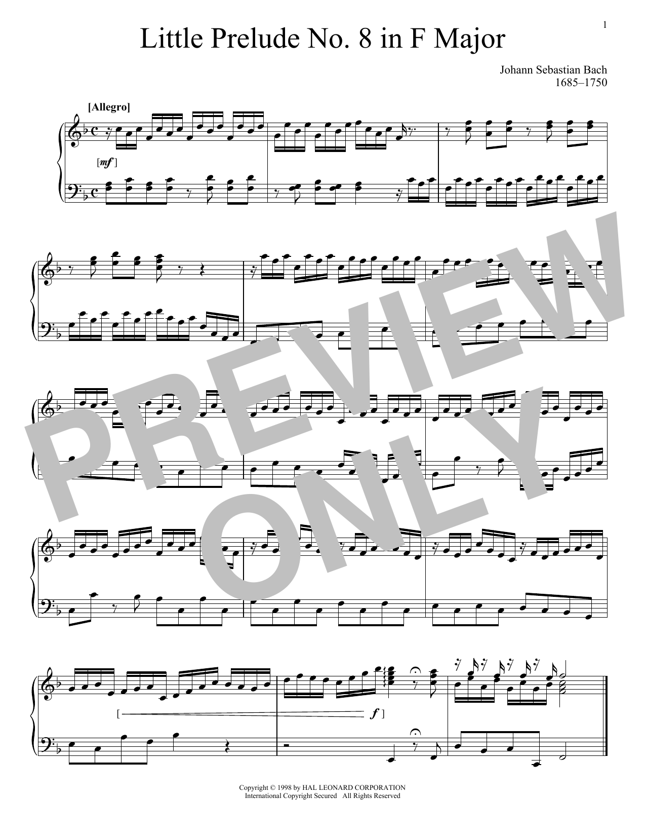 Download J.S. Bach Little Prelude No. 8 in F Major Sheet Music