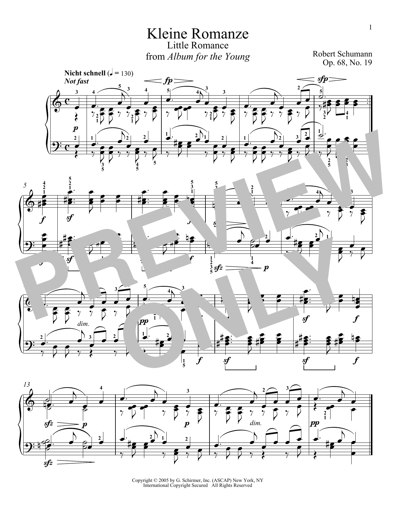 Download Robert Schumann Little Romance, Op. 68, No. 19 Sheet Music